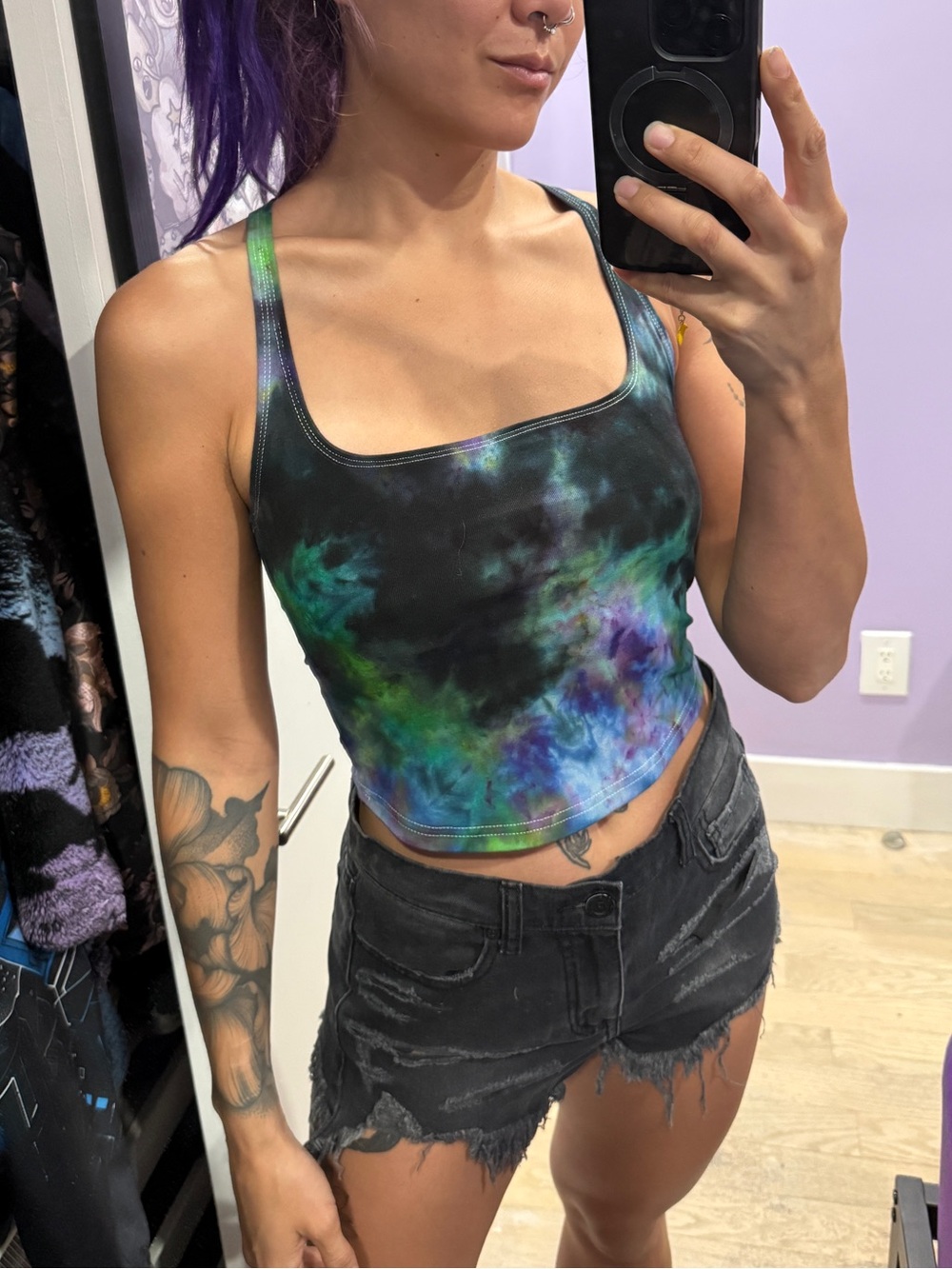 Handmade Tie-Dye Cropped Tank - Black, Green, Blue, Purple